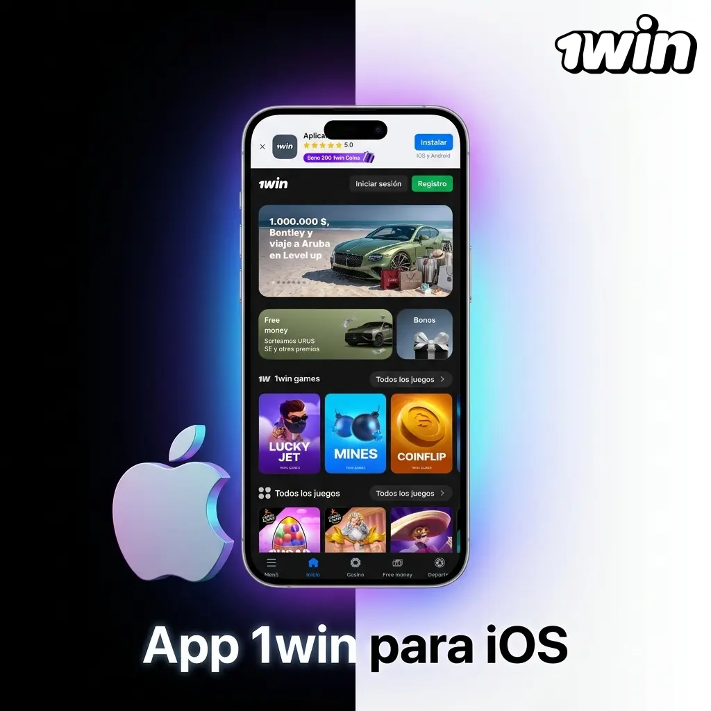 App 1win para iOS en iPhone e iPad, descarga desde App Store compatible con iOS 12.0 o superior